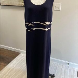 Ashro Navy blue tan long Dress stretch textured sleeveless all year wear